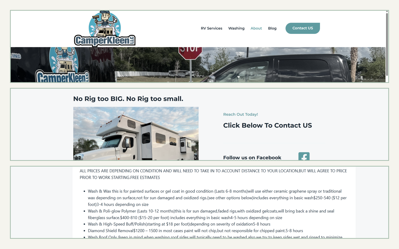 CamperKleen's previous website homepage.